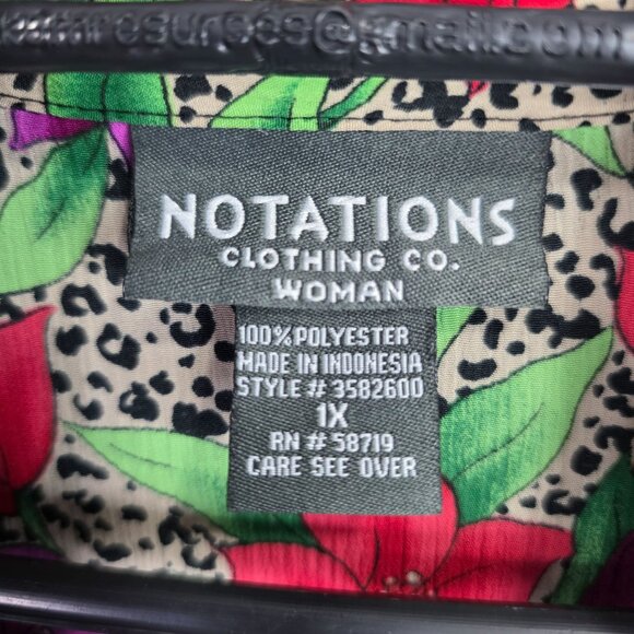 Womens Notations Floral & Leopard Print Blouse Short Sleeve Button-Up Size 1X - Picture 2 of 8